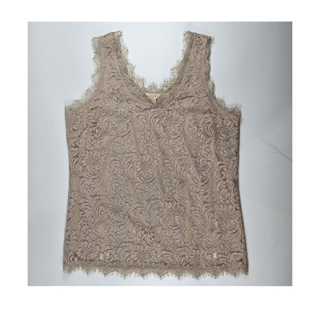 Adiva Beige Floral Lace Scoop Neck Sleeveless Lined Tank Top Womens L